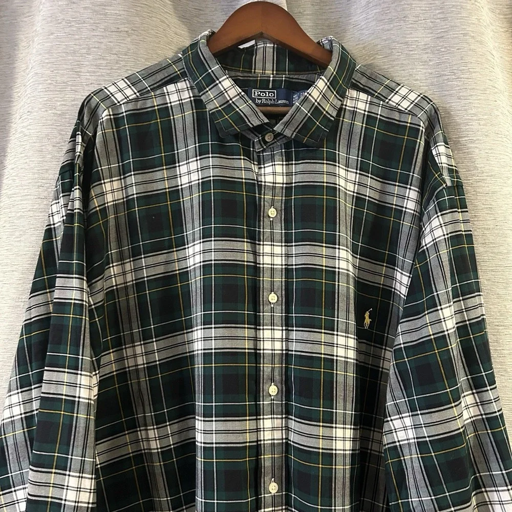 Polo Ralph Lauren Performance Green Flannel‎ Plaid Shirt Mens 4XLT